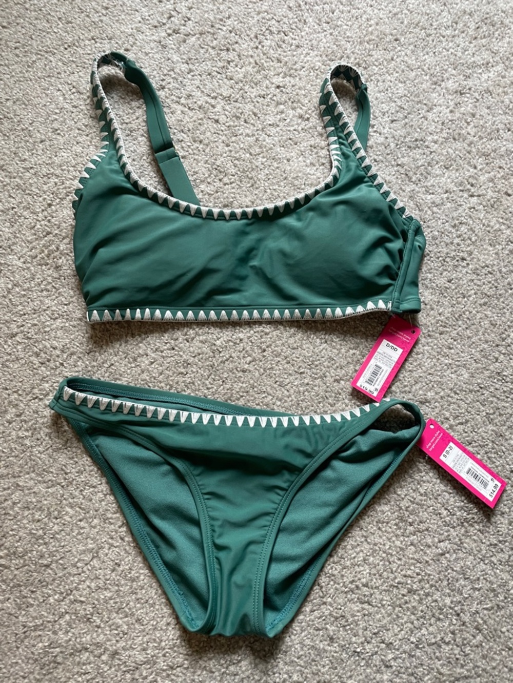 Xhilaration Deep Green Bikini with White Triangle Trim